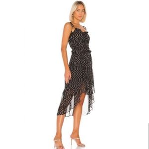 NWOT MISA Los Angela’s Zakia Dress in Ditsy Floral Midi High Low Black S